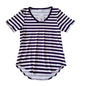 Purple & Black Women's Medium Short Sleeve Round Hem Iris Tee Shirt